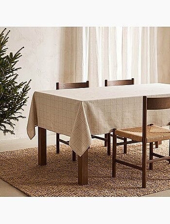 Toalha de mesa de natal em algodão xadrez com fio lurex em relevo - gamusi.
