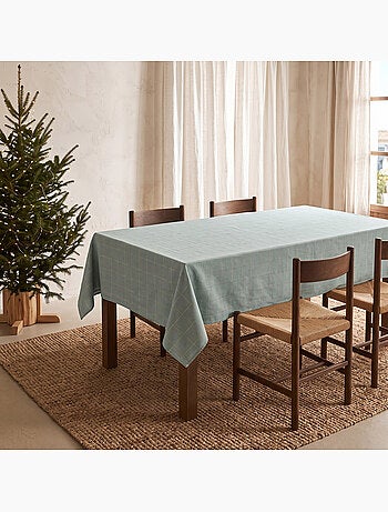 Toalha de mesa de natal em algodão xadrez com fio lurex em relevo - gamusi.