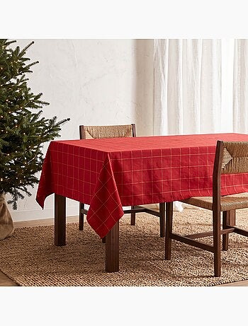 Toalha de mesa de natal em algodão xadrez com fio lurex em relevo - gamusi.