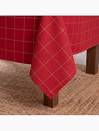 Toalha de mesa de natal em algodão xadrez com fio lurex em relevo - gamusi.