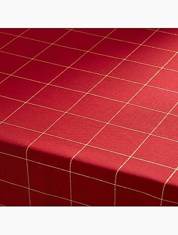 Toalha de mesa de natal em algodão xadrez com fio lurex em relevo - gamusi.