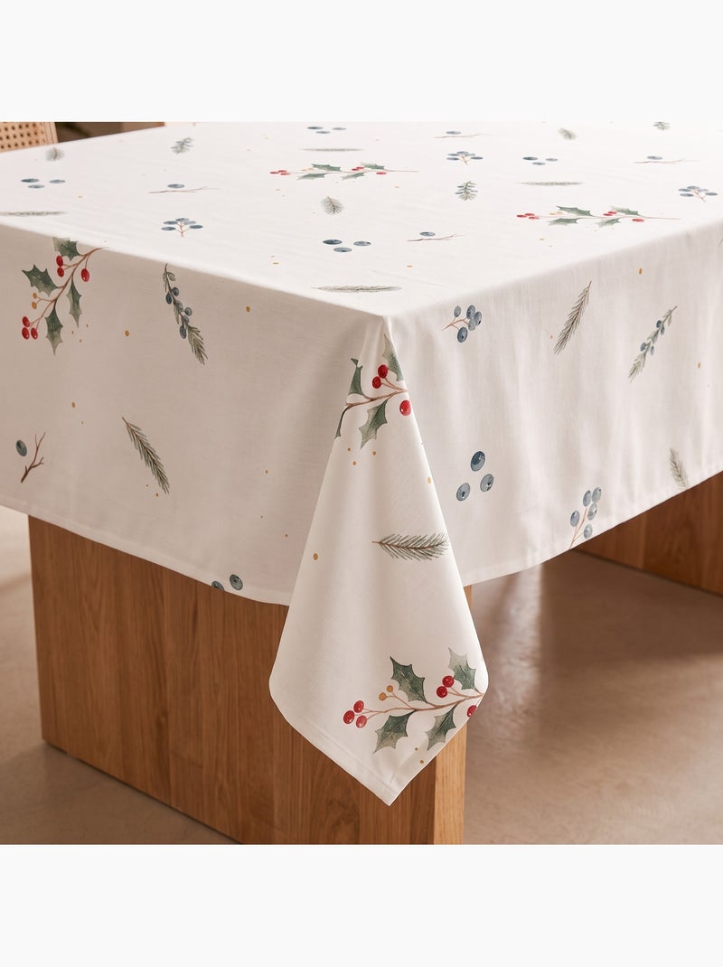 Toalha de mesa de natal impermeável com estampado de bagas e abetos - gamusi. Branco - Kiabi