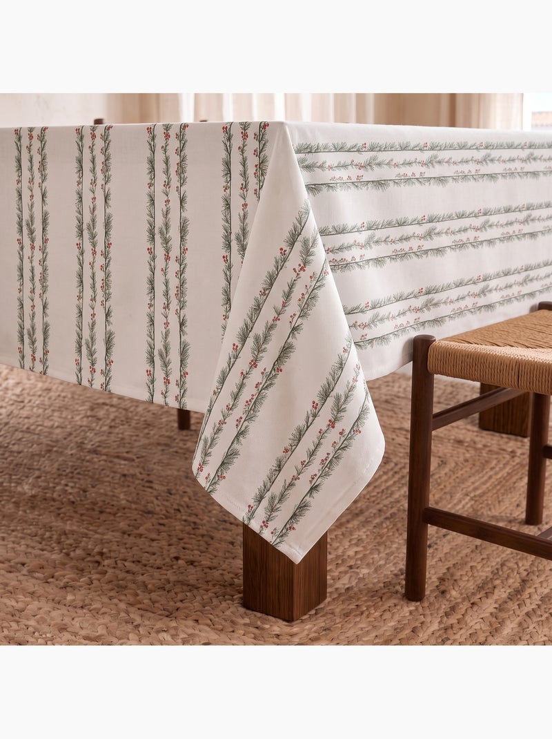 Toalha de mesa de natal impermeável com estampado de grinaldas de azevinho - gamusi. Branco - Kiabi