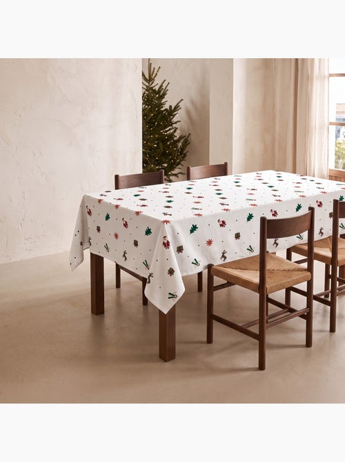 Toalha de mesa de natal impermeável com estampado de pai natal, renas, presentes e abetos - gamusi. - Kiabi Toalha de mesa de natal impermeável com estampado de pai natal, renas, presentes e abetos - gamusi. - Kiabi