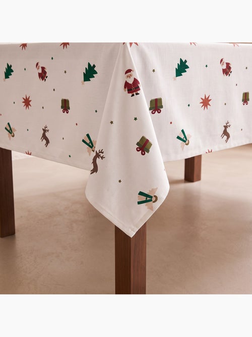 Toalha de mesa de natal impermeável com estampado de pai natal, renas, presentes e abetos - gamusi. - Kiabi Toalha de mesa de natal impermeável com estampado de pai natal, renas, presentes e abetos - gamusi. - Kiabi