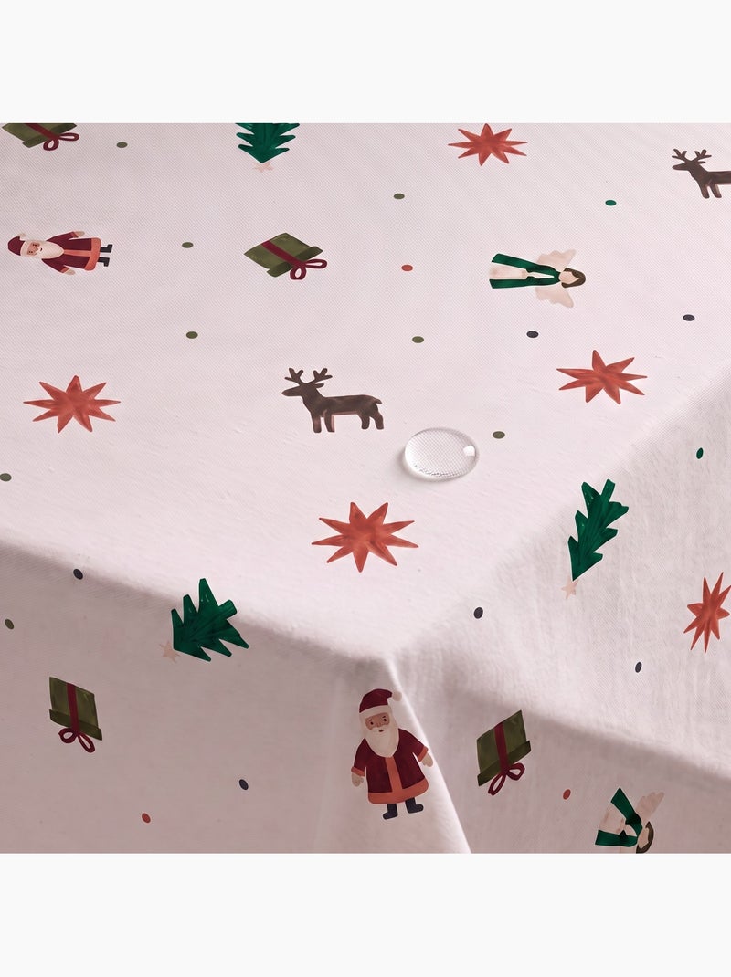 Toalha de mesa de natal impermeável com estampado de pai natal, renas, presentes e abetos - gamusi. Branco - Kiabi