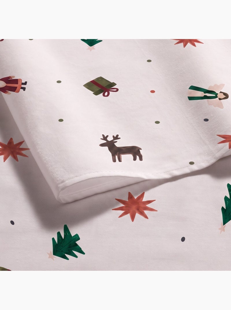 Toalha de mesa de natal impermeável com estampado de pai natal, renas, presentes e abetos - gamusi. Branco - Kiabi