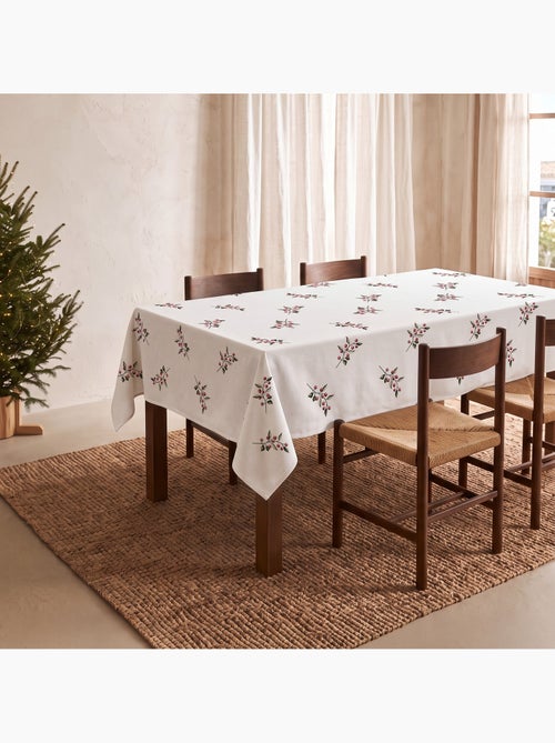 Toalha de mesa de natal impermeável com estampado de ramos de azevinho - gamusi. - Kiabi Toalha de mesa de natal impermeável com estampado de ramos de azevinho - gamusi. - Kiabi