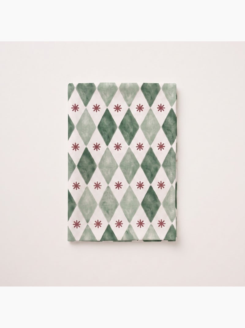Toalha de mesa de natal impermeável com estampado geométrico de losangos e estrelas - gamusi. Verde - Kiabi
