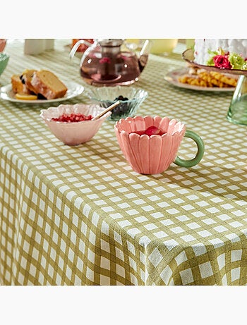 Toalha de mesa em algodão com padrão vichy para mesa retangular