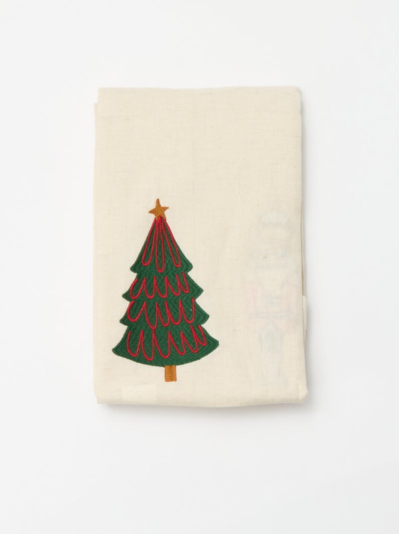 Toalha de mesa estampada de Natal em algodão e linho 150x250 cm Bege - Kiabi