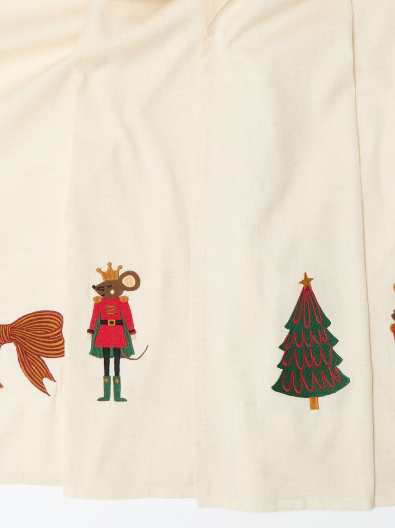 Toalha de mesa estampada de Natal em algodão e linho 150x250 cm Bege - Kiabi