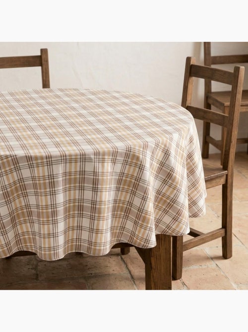 Toalha de mesa redonda antinódoas com design tartan, toque e caimento natural - Gamusi. - Kiabi