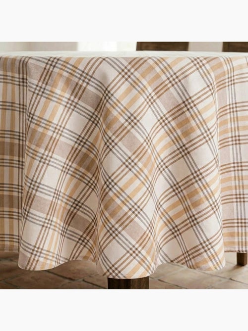 Toalha de mesa redonda antinódoas com design tartan, toque e caimento natural - Gamusi. - Kiabi