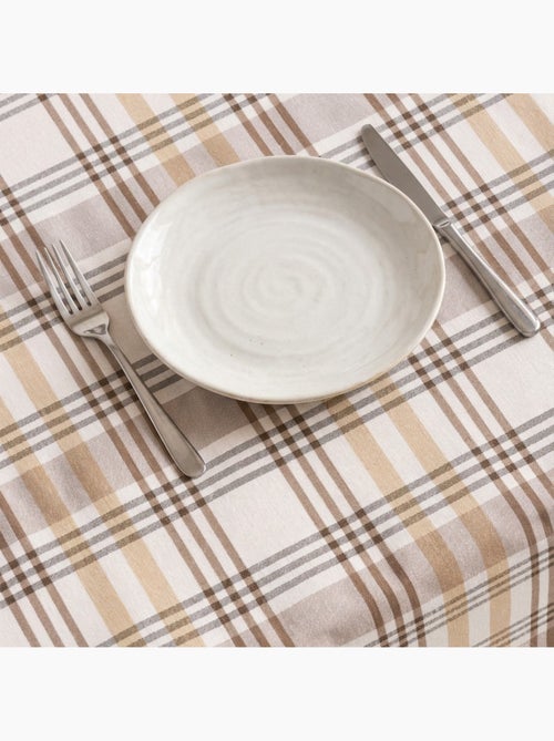 Toalha de mesa redonda antinódoas com design tartan, toque e caimento natural - Gamusi. - Kiabi