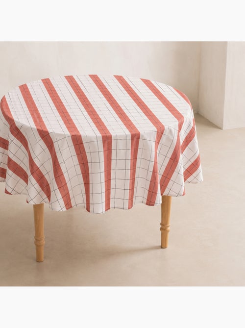 Toalha de mesa redonda às riscas com padrão xadrez em relevo - Gamusi. - Kiabi