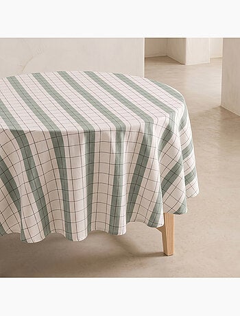 Toalha de mesa redonda às riscas com padrão xadrez em relevo - Gamusi.