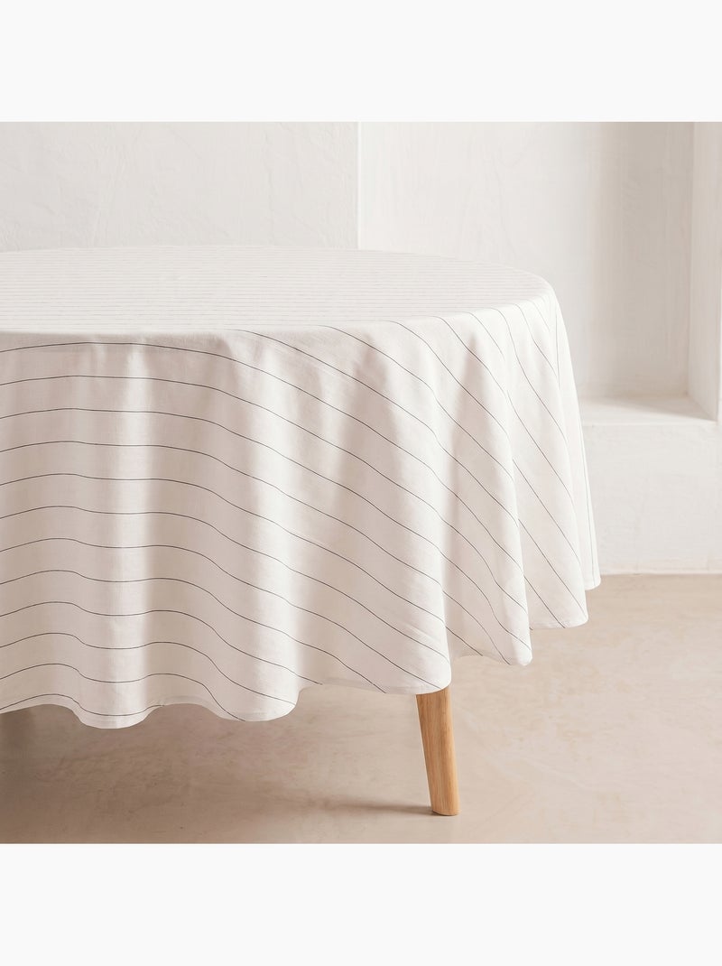 Toalha de mesa redonda com padrão às riscas em relevo - Gamusi. Branco - Kiabi