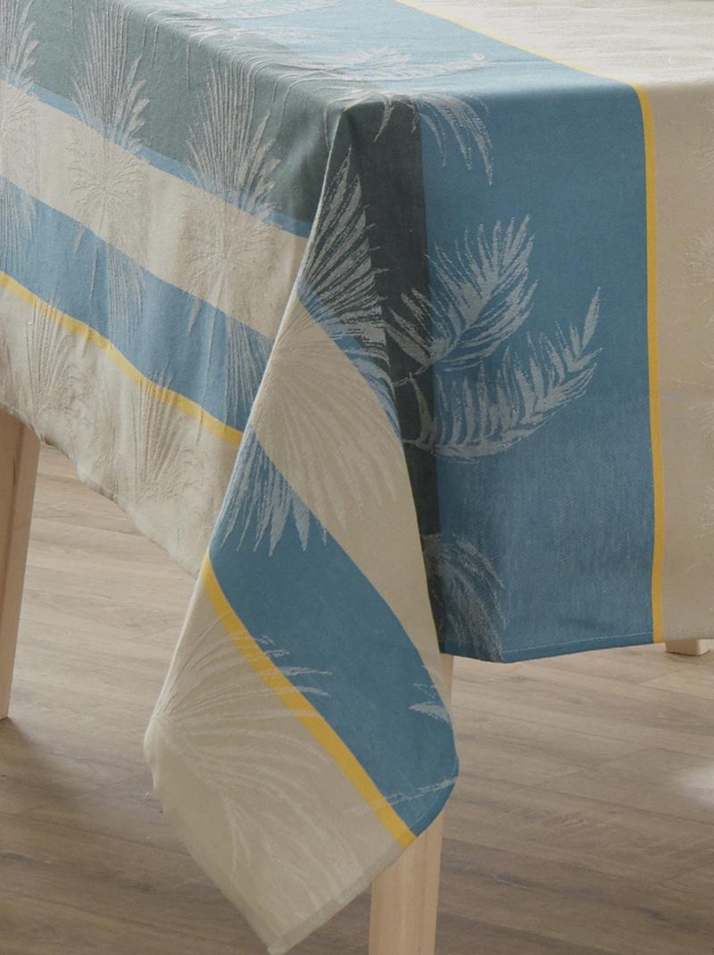 Toalha de mesa retangular com padrão tropical em jacquard revestido Azul-celeste - Kiabi