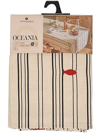 Toalha de mesa retangular em algodão com bordados marinhos