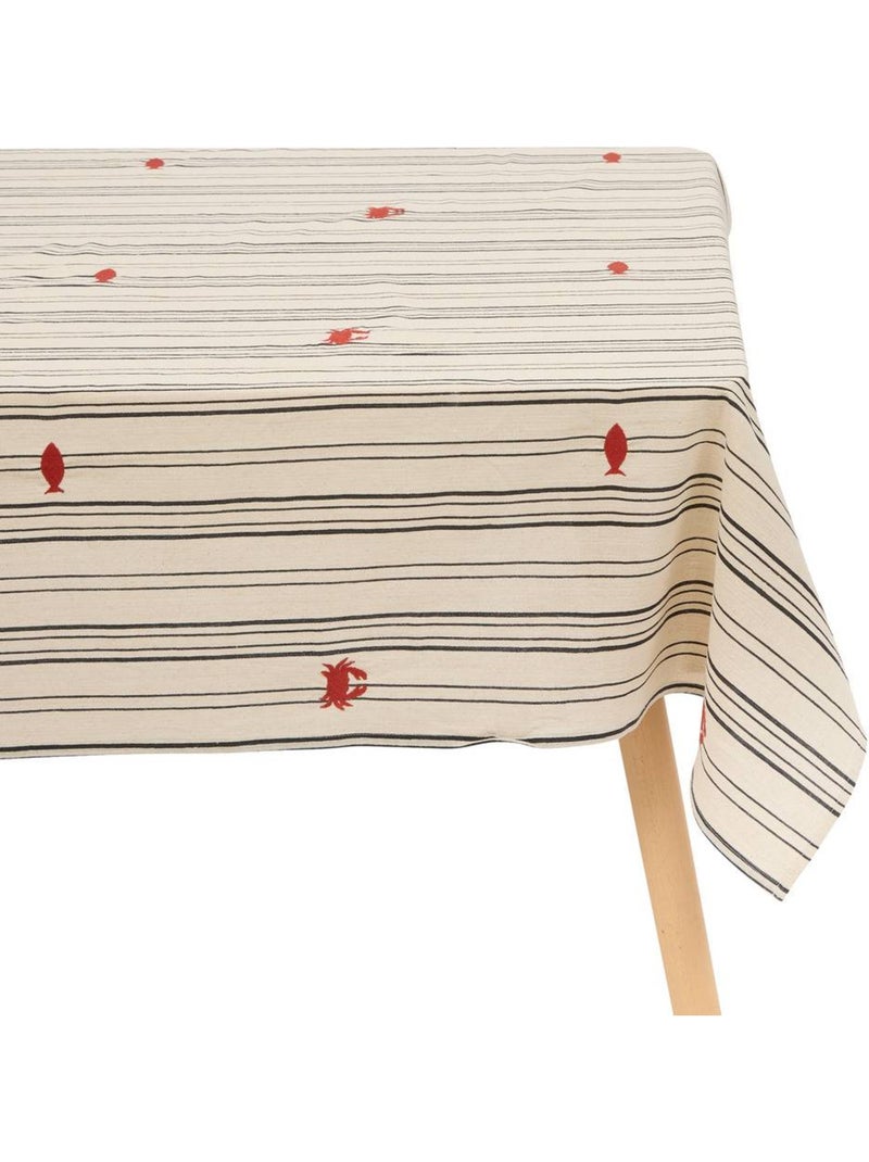 Toalha de mesa retangular em algodão com bordados marinhos Bege - Kiabi