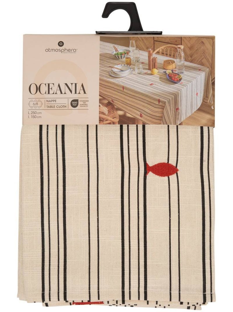 Toalha de mesa retangular em algodão com bordados marinhos Bege - Kiabi