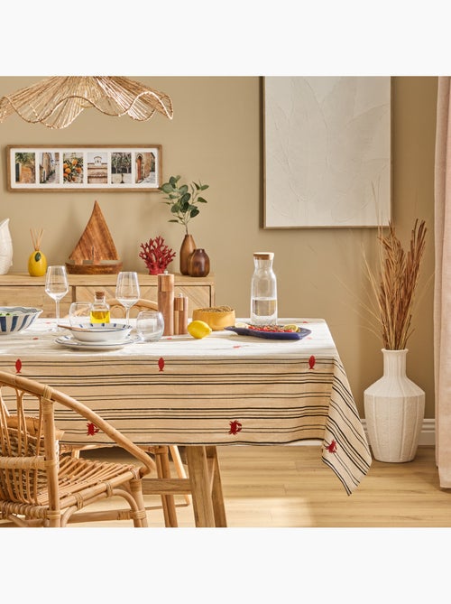 Toalha de mesa retangular em algodão com bordados marinhos - Kiabi