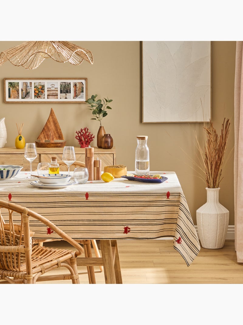 Toalha de mesa retangular em algodão com bordados marinhos Bege - Kiabi