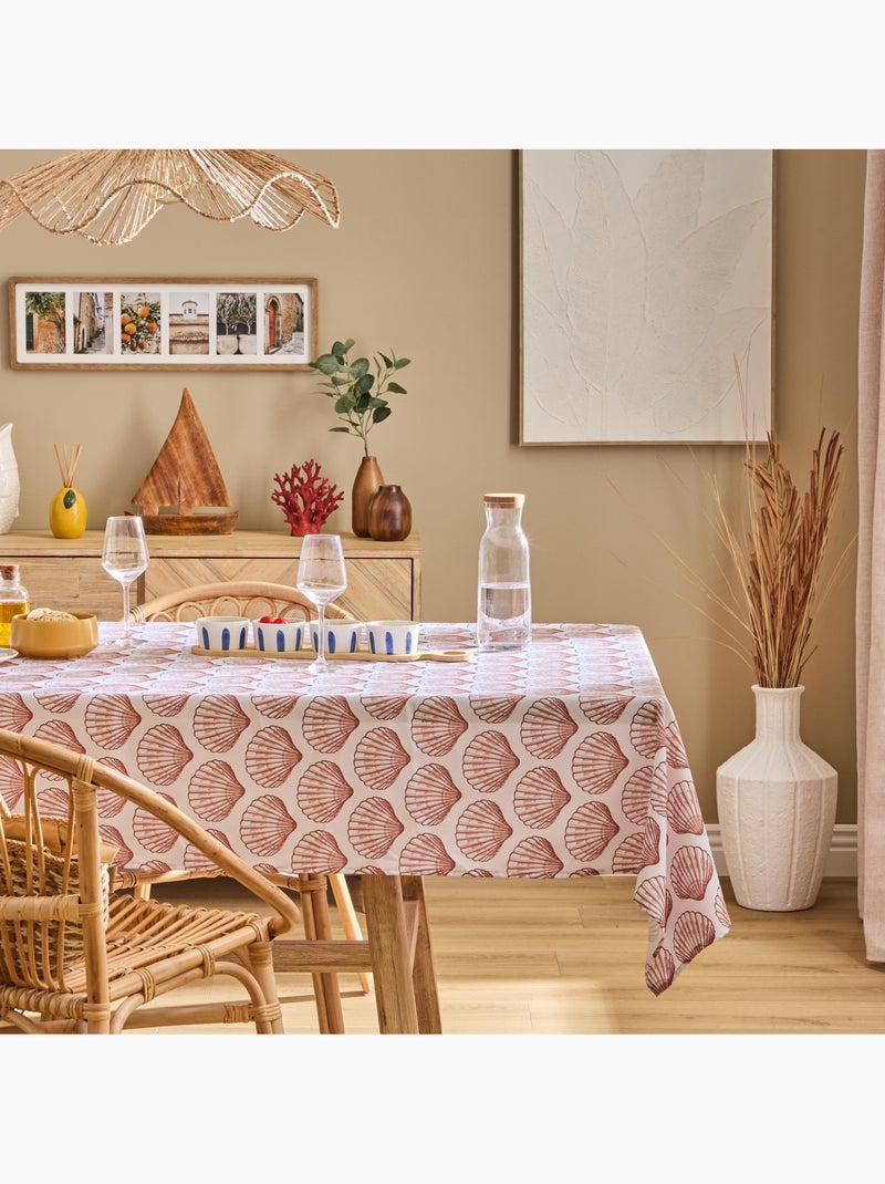 Toalha de mesa retangular resistente a manchas com estampado de conchas Terracota - Kiabi