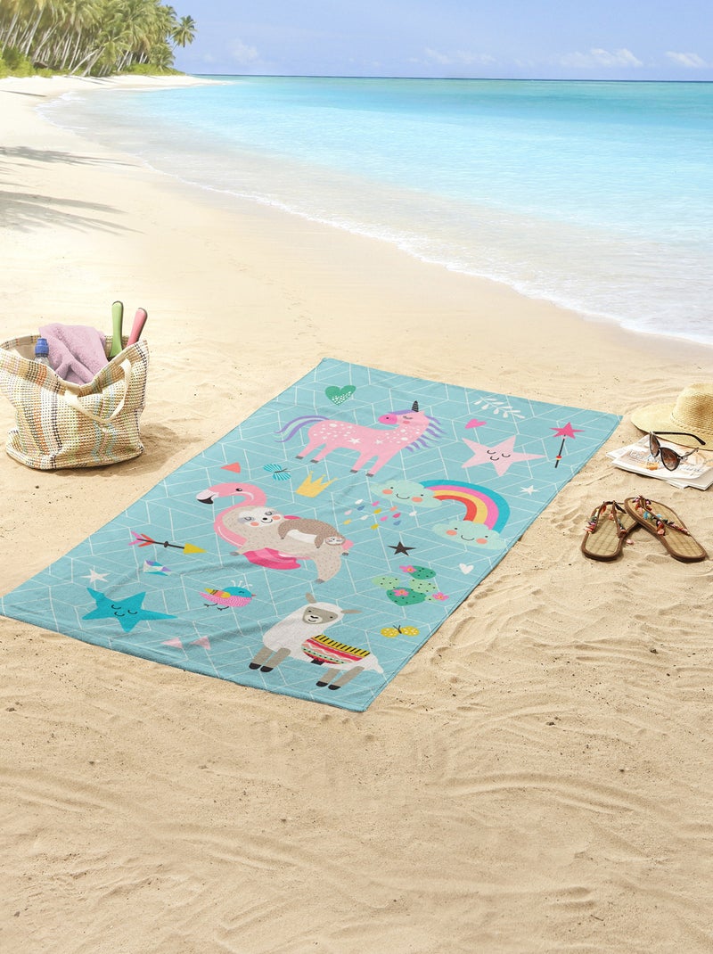 Toalha de praia estampada unicórnio AZUL - Kiabi