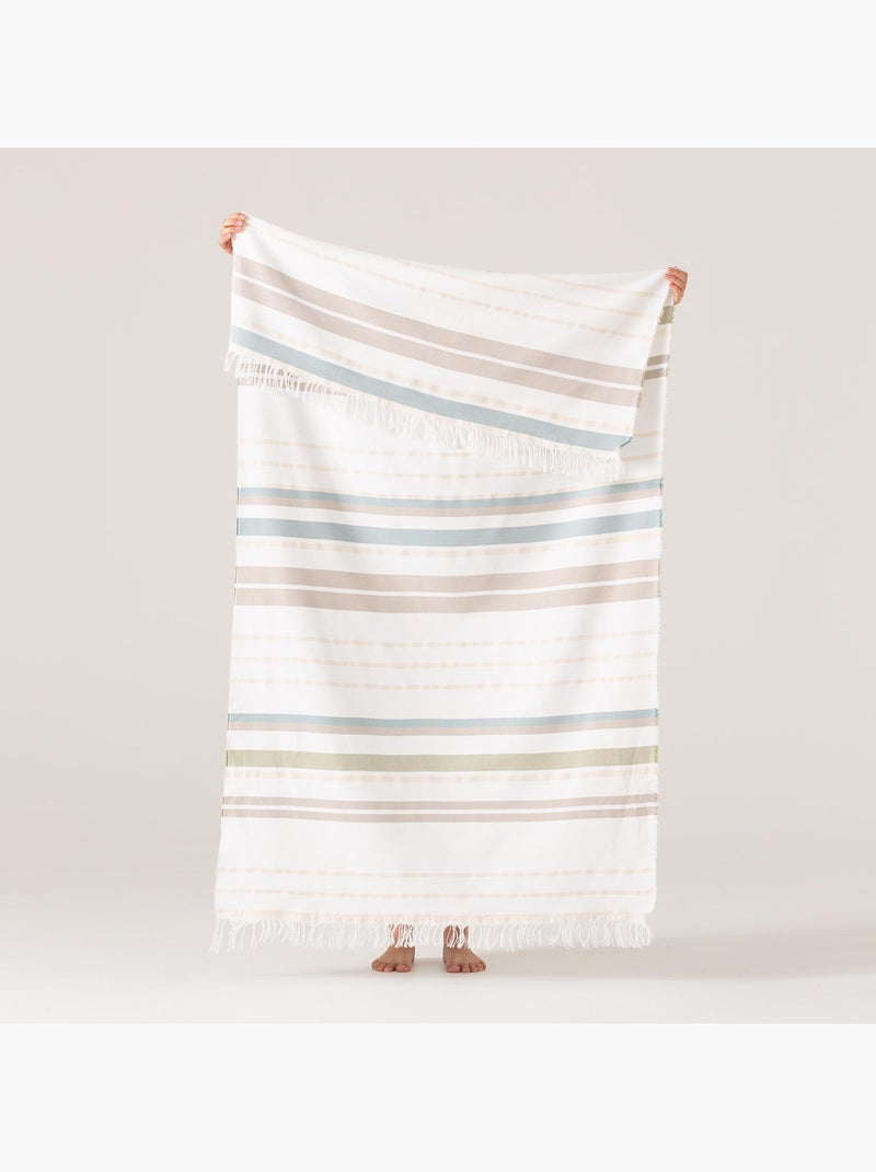 Toalha pareo de praia Fouta, tecido em relevo - Gamusi. Azul-cinza - Kiabi