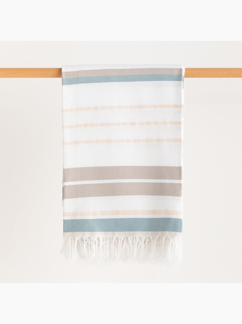 Toalha pareo de praia Fouta, tecido em relevo - Gamusi. Azul-cinza - Kiabi
