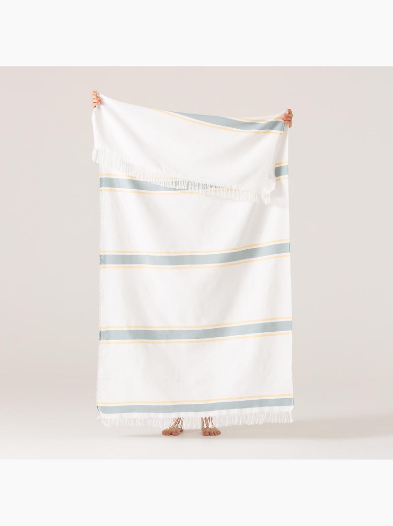 Toalha pareo de praia Fouta, tecido em relevo - Gamusi. Branco Verde - Kiabi