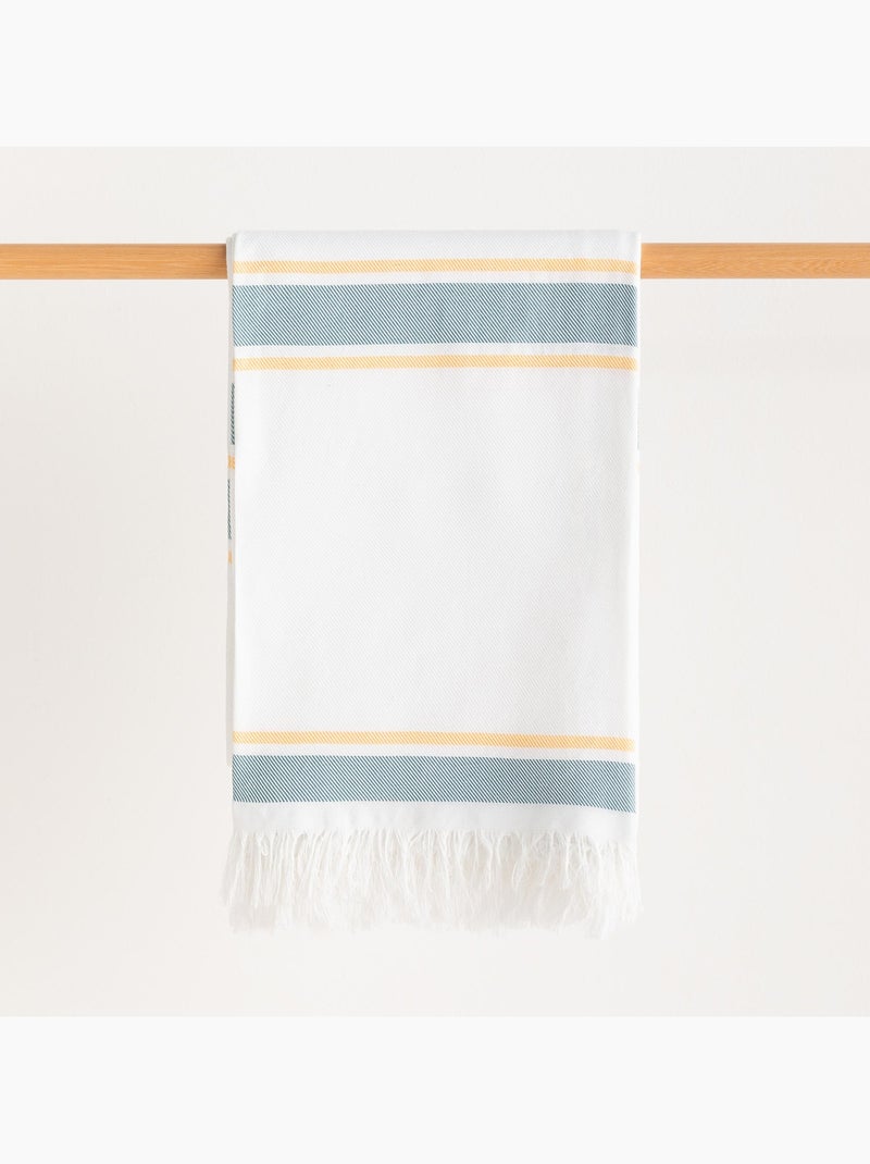 Toalha pareo de praia Fouta, tecido em relevo - Gamusi. Branco Verde - Kiabi