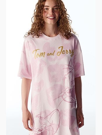 Tom&jerry camisa de dormir com padrão de gatos e manga curta penti
