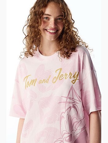 Tom&jerry camisa de dormir com padrão de gatos e manga curta penti