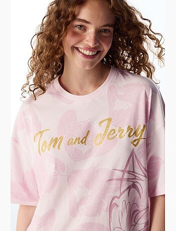 Tom&jerry camisa de dormir com padrão de gatos e manga curta penti