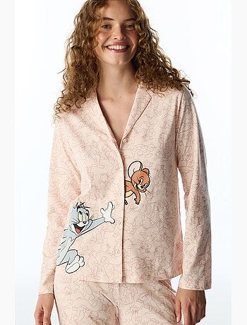Tom&jerry conjunto de pijama de camisa e calça de manga longa penti