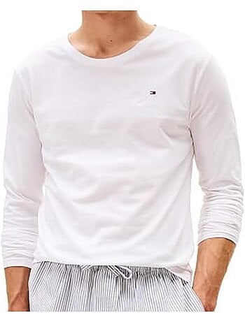 Tommy hilfiger lote de 3 t-shirts de manga comprida para homem - preto/branco/cinzento um0um03022