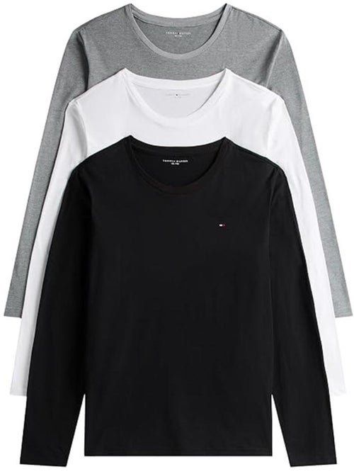 Tommy hilfiger lote de 3 t-shirts de manga comprida para homem - preto/branco/cinzento um0um03022 - Kiabi