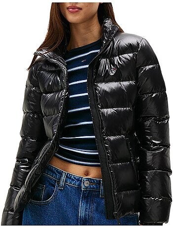 Tommy Jeans Casaco Acolchoado Preto Brilhante Slim com Fecho para Mulher