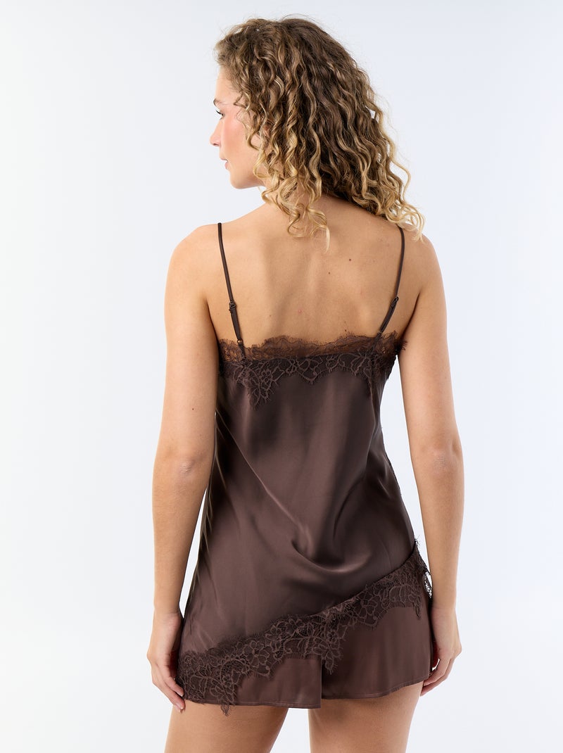 Top acetinado assimétrico com renda Castanho - Kiabi