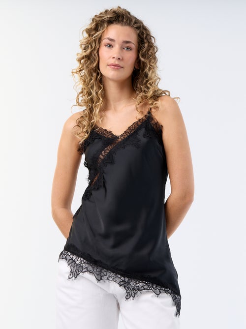 Top acetinado assimétrico com renda - Kiabi Top acetinado assimétrico com renda - Kiabi