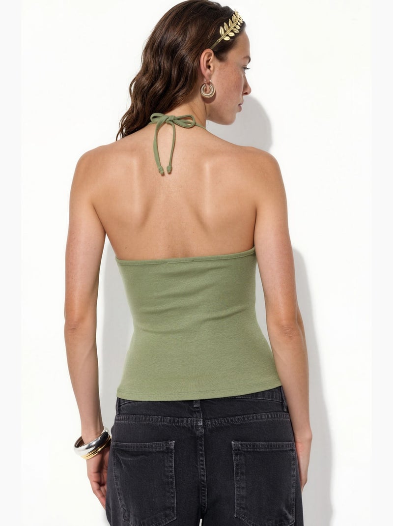 Top ajustado gola halter em jersey busem Cáqui - Kiabi