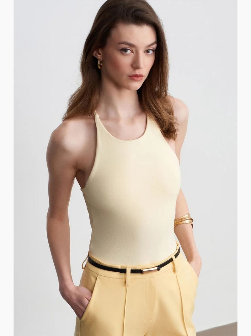 Top ajustado gola halter em jersey dilvin Amarelo-limão - Kiabi