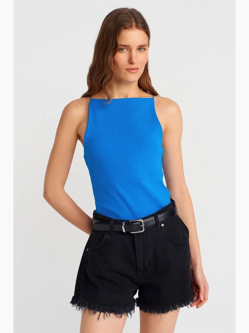 Top ajustado gola halter em jersey dilvin Azul-cobalto - Kiabi