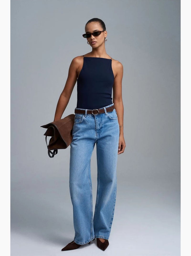 Top ajustado gola halter em jersey dilvin Azul-marinho - Kiabi