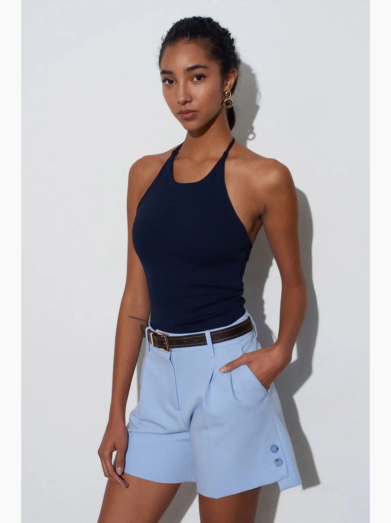 Top ajustado gola halter em jersey dilvin Azul-marinho - Kiabi