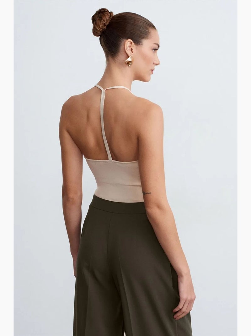 Top ajustado gola halter em jersey dilvin Bege natural - Kiabi