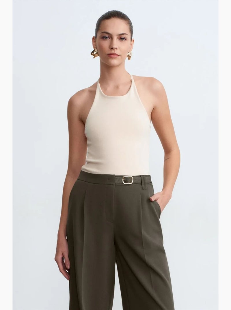 Top ajustado gola halter em jersey dilvin Bege natural - Kiabi